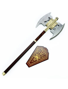  LE SEIGNEUR DES ANNEAUX - Réplique de la Hache de Combat à Double Lame de Gimli - 90cm - Avec Présentoir en Bois