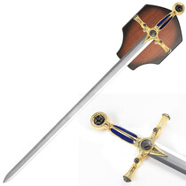 (VORBESTELLUNG) FREIMAURER – Blaues Maurerisches Tyler Schwert – Zeremoniell mit Holz-Wandhalterung | Zirkel und Winkel (±115 cm) (Verfügbar ab ca. 28. November 2026)