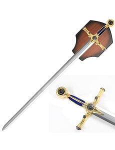  (PRÉCOMMANDE) FRANC-MAÇON – Épée Tyler Maçonnique Bleue – Cérémonielle avec Plaque Murale en Bois | Équerre et Compas (±115 cm) (Disponible à partir du +/- 28 novembre 2026)