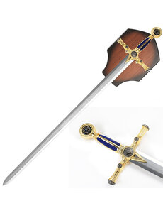  (VORBESTELLUNG) FREIMAURER – Blaues Maurerisches Tyler Schwert – Zeremoniell mit Holz-Wandhalterung | Zirkel und Winkel (±115 cm) (Verfügbar ab ca. 28. November 2026)