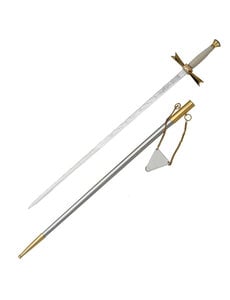  (PRÉCOMMANDE) TEMPLIERE – Épée Cérémonielle Blanche et Or avec Croix Templière (Disponible à partir de mi-décembre 2026)