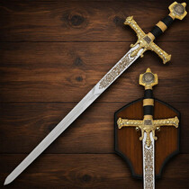 (PRÉCOMMANDE) FRANC-MAÇON – Épée King Solomon Couleur Or avec Étoile de David et Lion de Juda – Décorative avec Plaque Murale en Bois (Disponible à partir de mi-décembre 2026