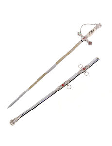  (PRE-ORDER) TEMPELIER – Ceremonieel Tempelier Zwaard Zilver met Letter G en Rode Kruizen (Beschikbaar vanaf half december 2026