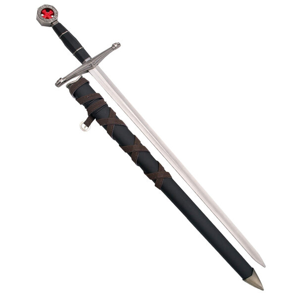 (PRE-ORDER) TEMPLAR – Short Sword with Red Cross Black – Decorative Knight Dagger with Sheath (Available from mid-December 2026)