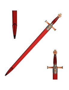  (PRÉCOMMANDE) TEMPLIERE –Épée Templière Rouge et Or avec Croix Rouge – Royal Red Épée de Chevalier Décorative avec Fourreau en Cuir (Disponible à partir de mi-décembre 2026)