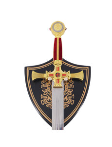 (PRÉCOMMANDE) TEMPLIERE –Épée Phénix Or et Rouge avec Croix Rouge – Épée Templière de Chevalier avec Support Mural en Bois (Disponible à partir de mi-décembre 2026)
