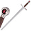 (PRE-ORDER) TEMPLAR Sword with Three Red Crosses Brown and Gold – Decorative Knight Sword with Wooden Wall Mount (Available from mid-December 2026)