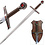 (PRÉCOMMANDE) TEMPLIERE – Épée Templière avec Trois Croix Rouges Marron et Or – Épée de Chevalier Décorative avec Support Mural en Bois (Disponible à partir de mi-décembre 2026)