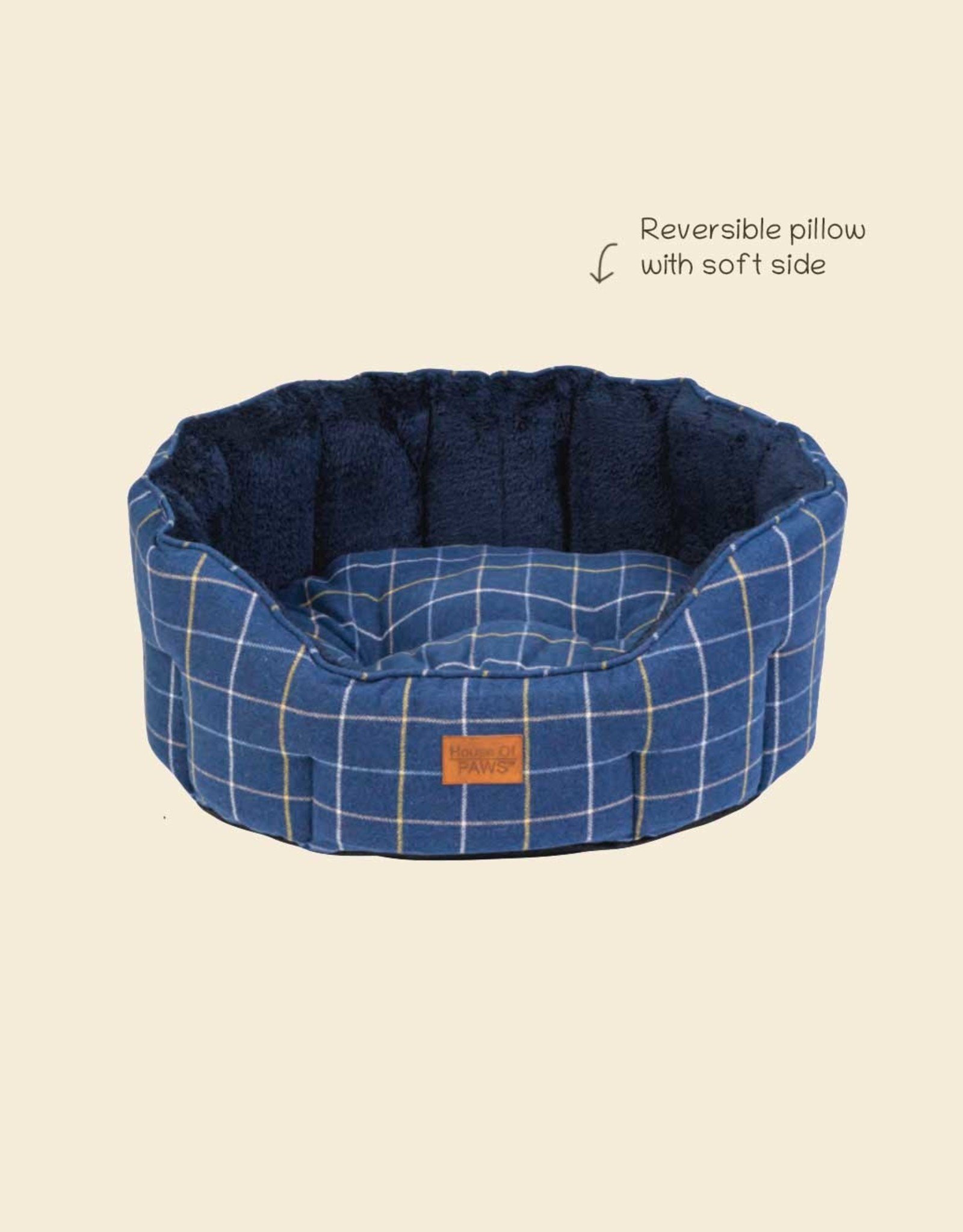 Blue Tartan Dog Bed | double sided cushion