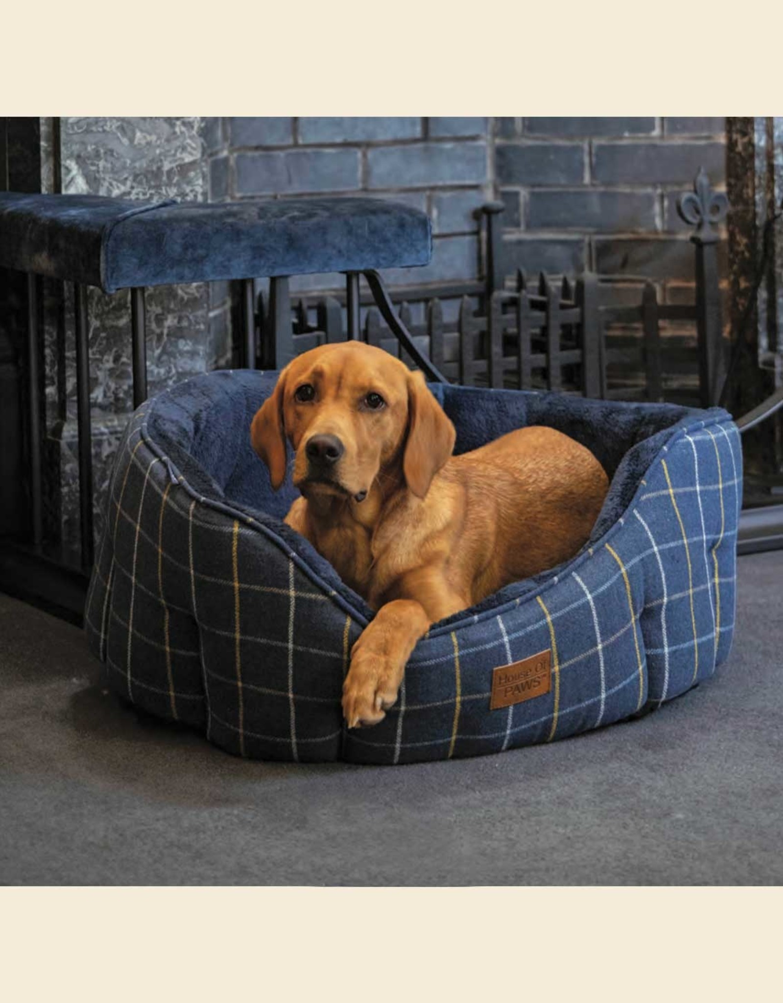 Blue Tartan Dog Bed | double sided cushion