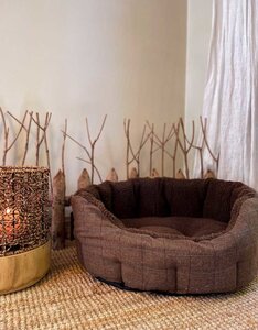 Hondenmand in Bruine Tweed stof (laatste smalls)