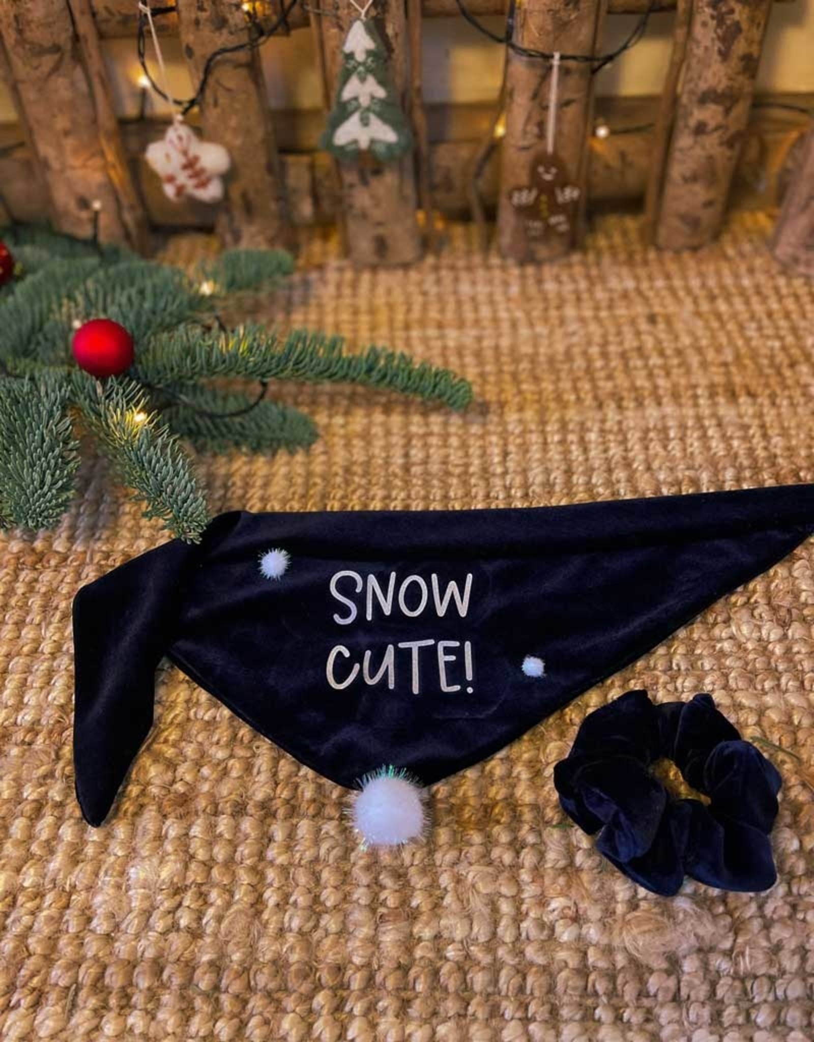 Snow Cute | Bandana blauw fluweel | Kerst Special