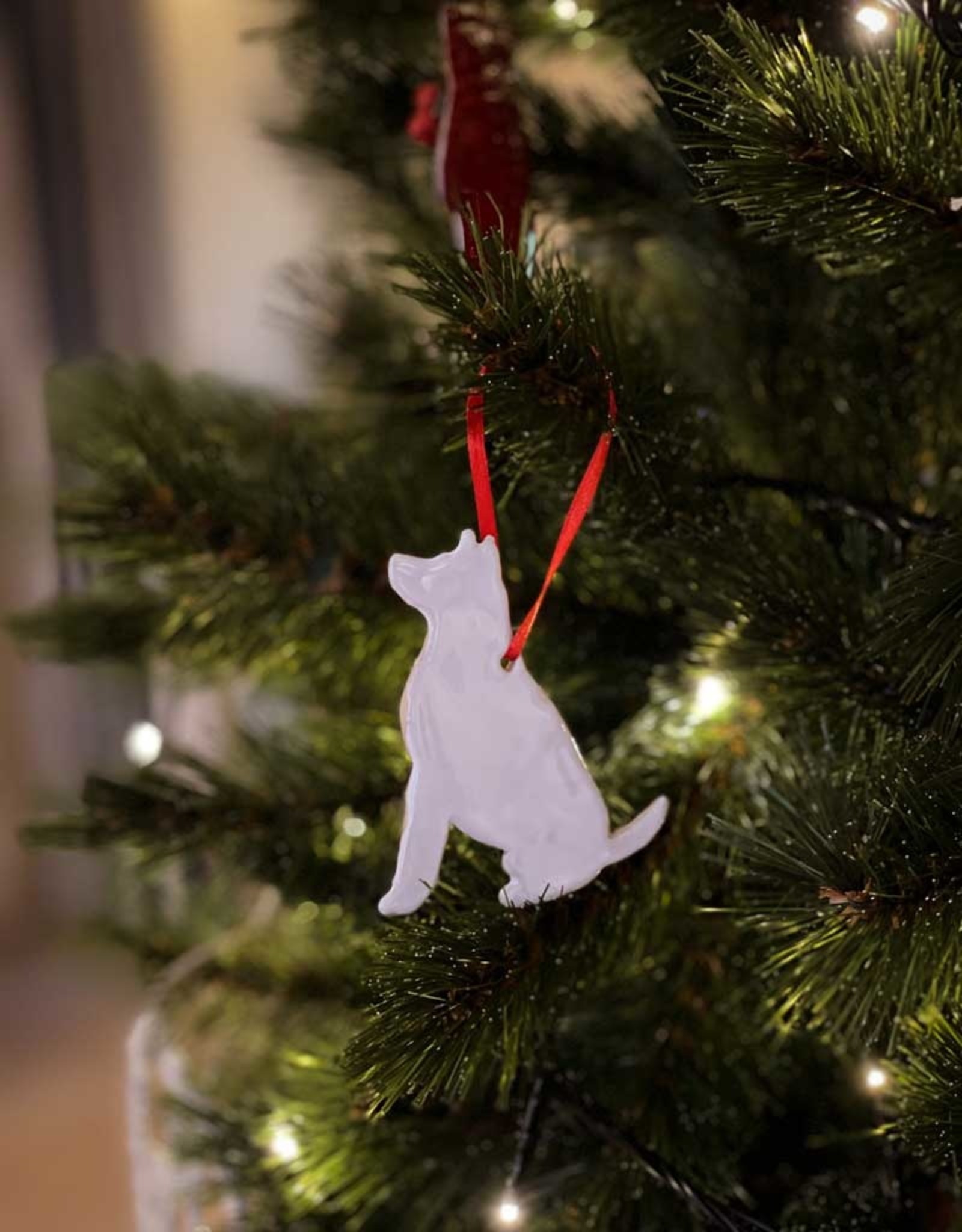 Handmade Ceramic Christmas Ornament |  Sitting Dog