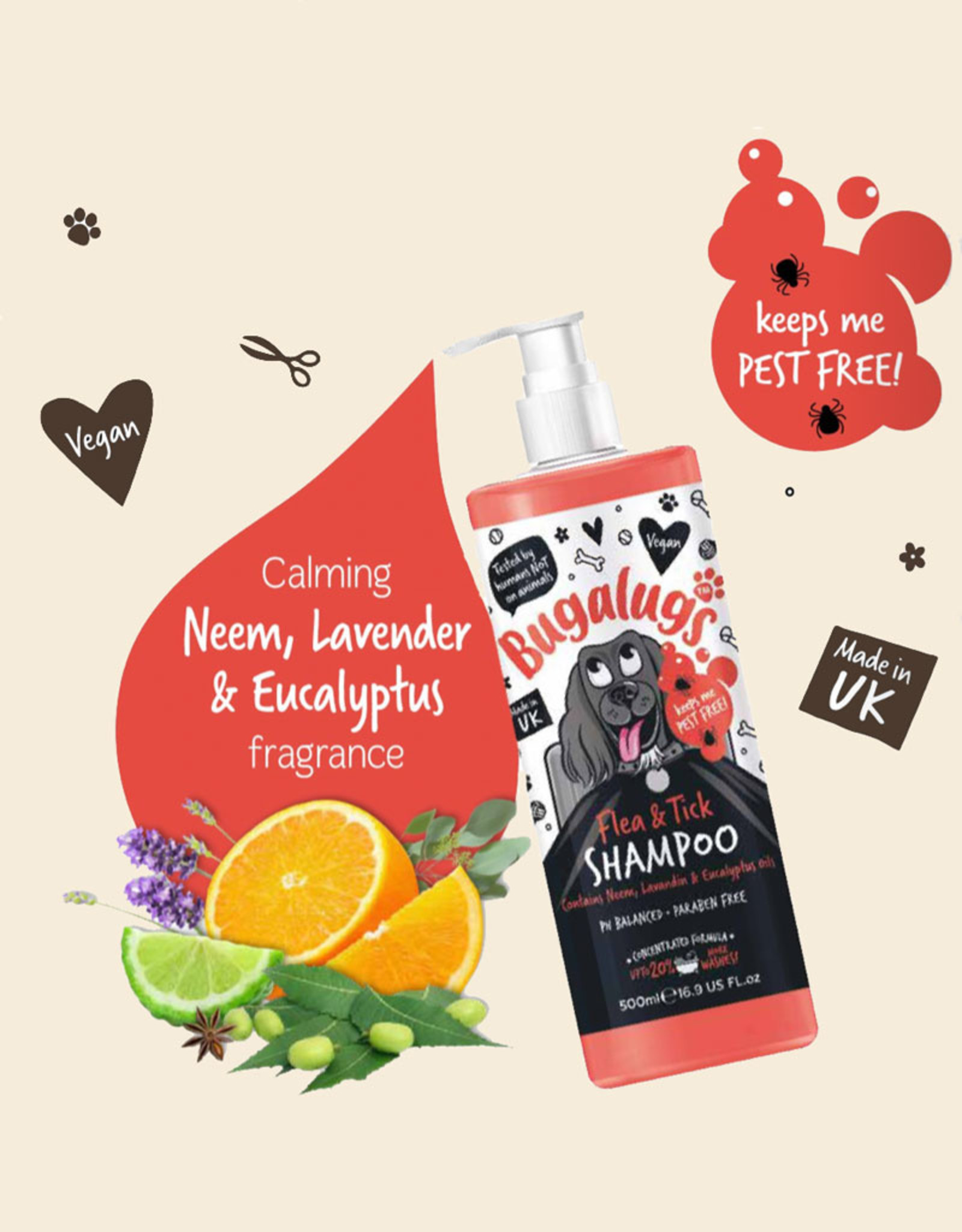 Bugalugs Bugalugs | Vlooien en Teken Honden Shampoo met Neem, Lavendel & Eucalyptus olie