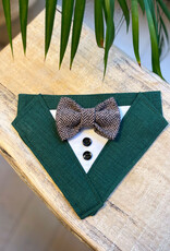 Dog Tuxedo | Green with tweed bow tie | Slip-on Bandana