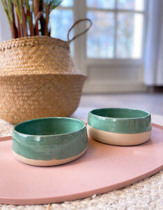 Keramieken Eet- & Drinkbak | SEA GREEN & WHITE CLAY | Handgemaakt
