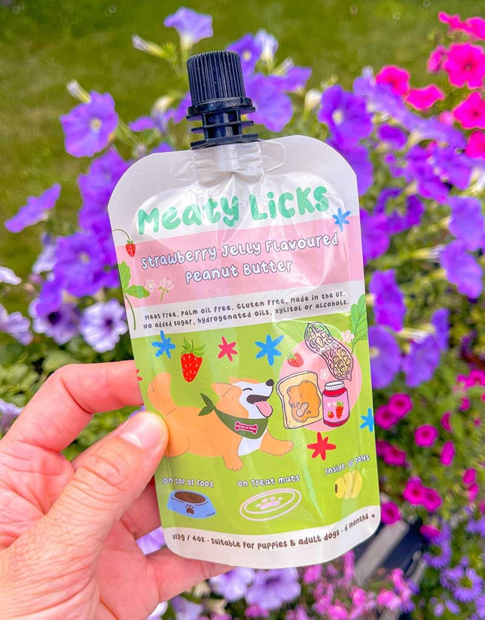 Meaty Licks Peanut Butter Strawberry Jelly | Pindakaas Pouch voor Honden | Meaty Licks