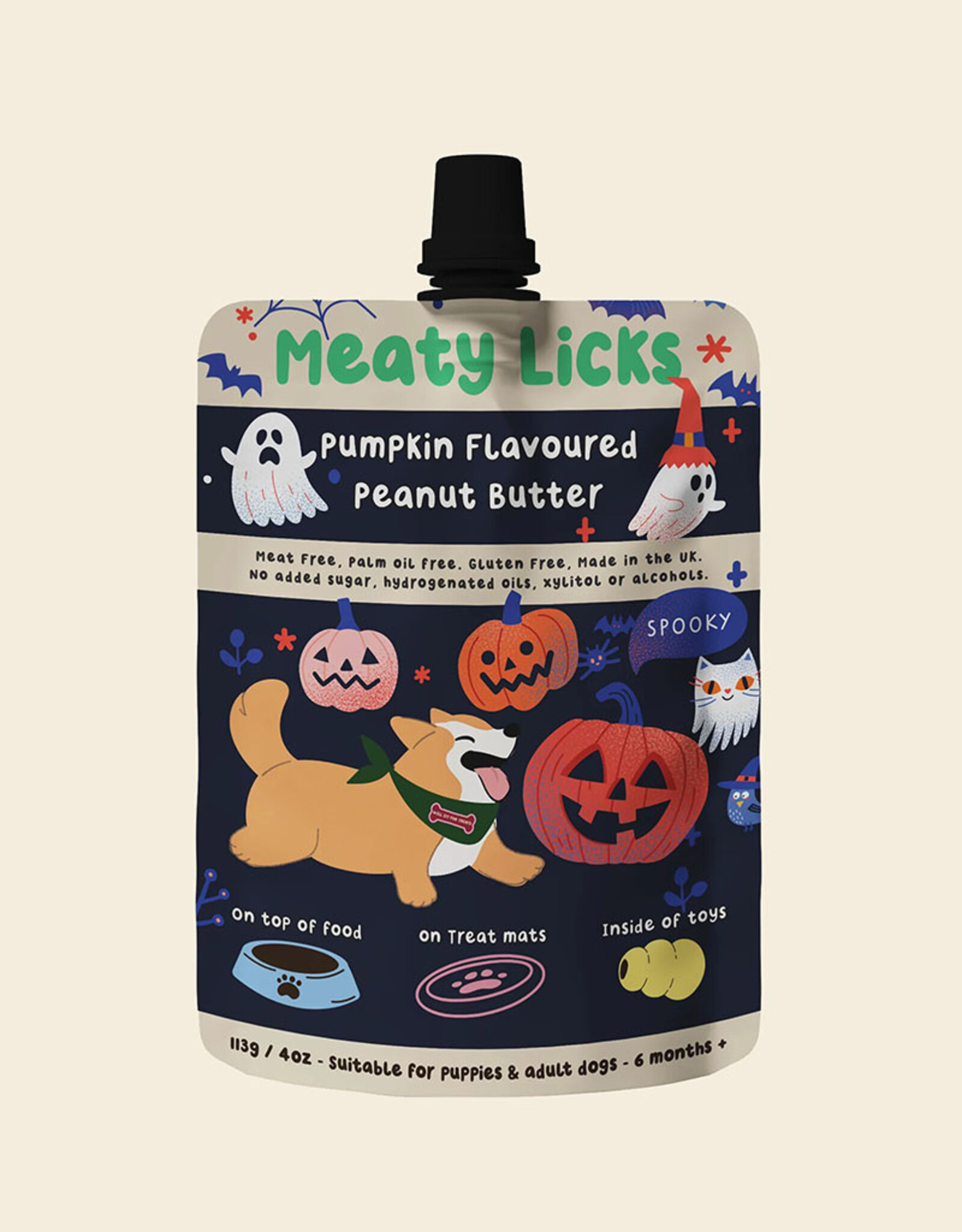 Meaty Licks Pindakaas Pouch voor Honden | Pompoen smaak