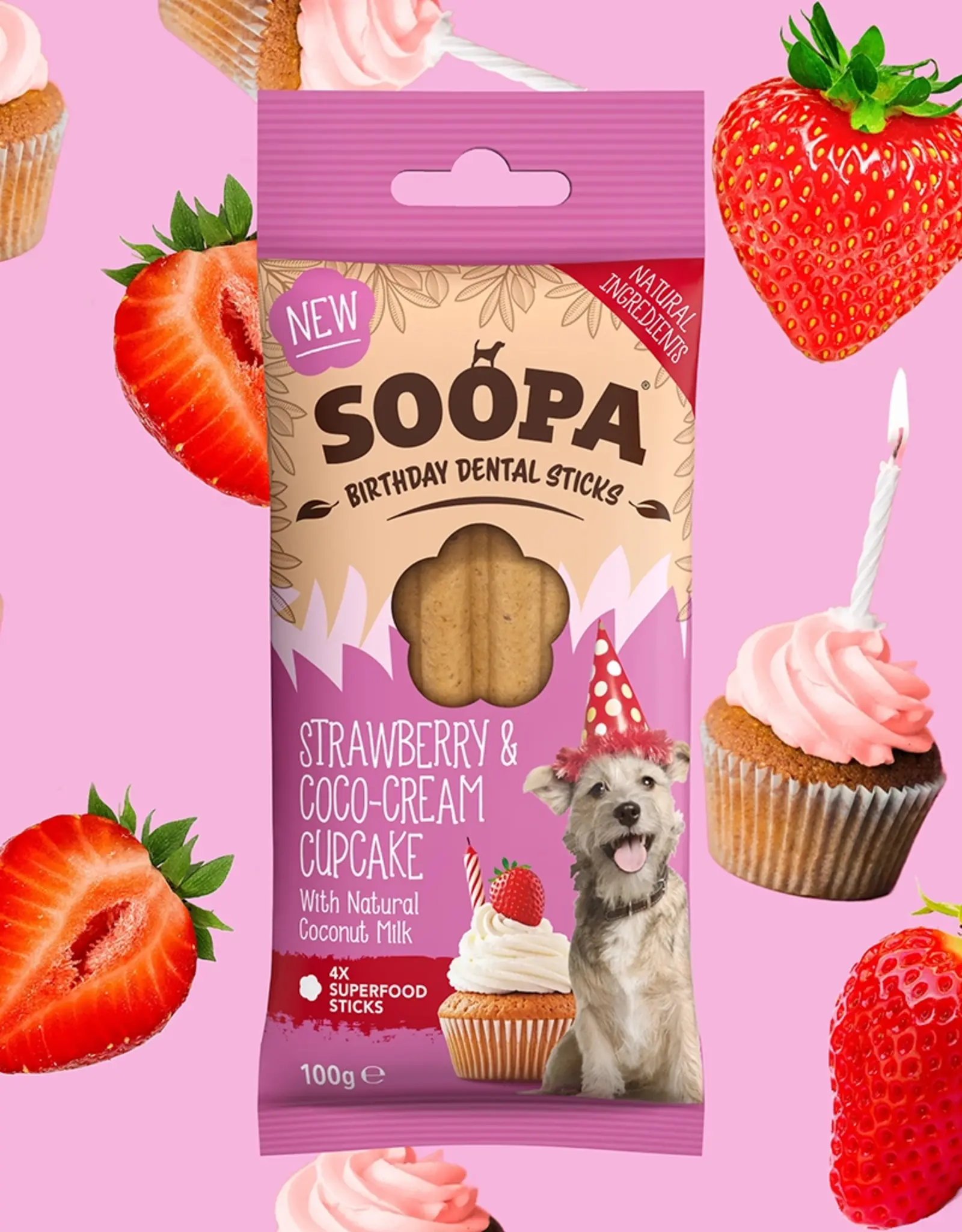 Soopa Soopa | Natuurlijke Dental Stick | Strawberry & Coco-Cream Cupcake