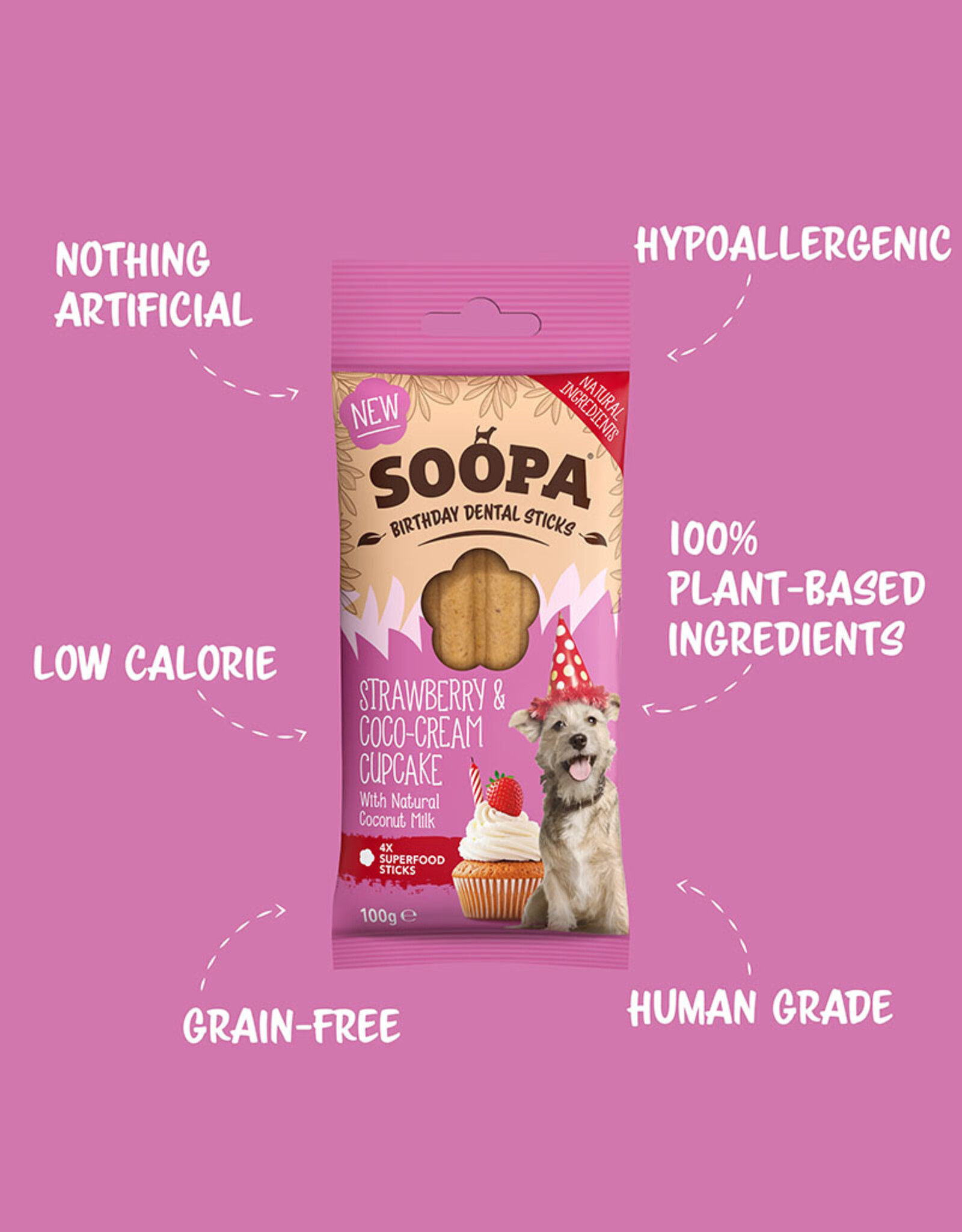 Soopa Soopa | Natuurlijke Dental Stick | Strawberry & Coco-Cream Cupcake