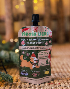 Meaty Licks Kerst Pindakaas Pouch voor Honden | Pigs in a blanket