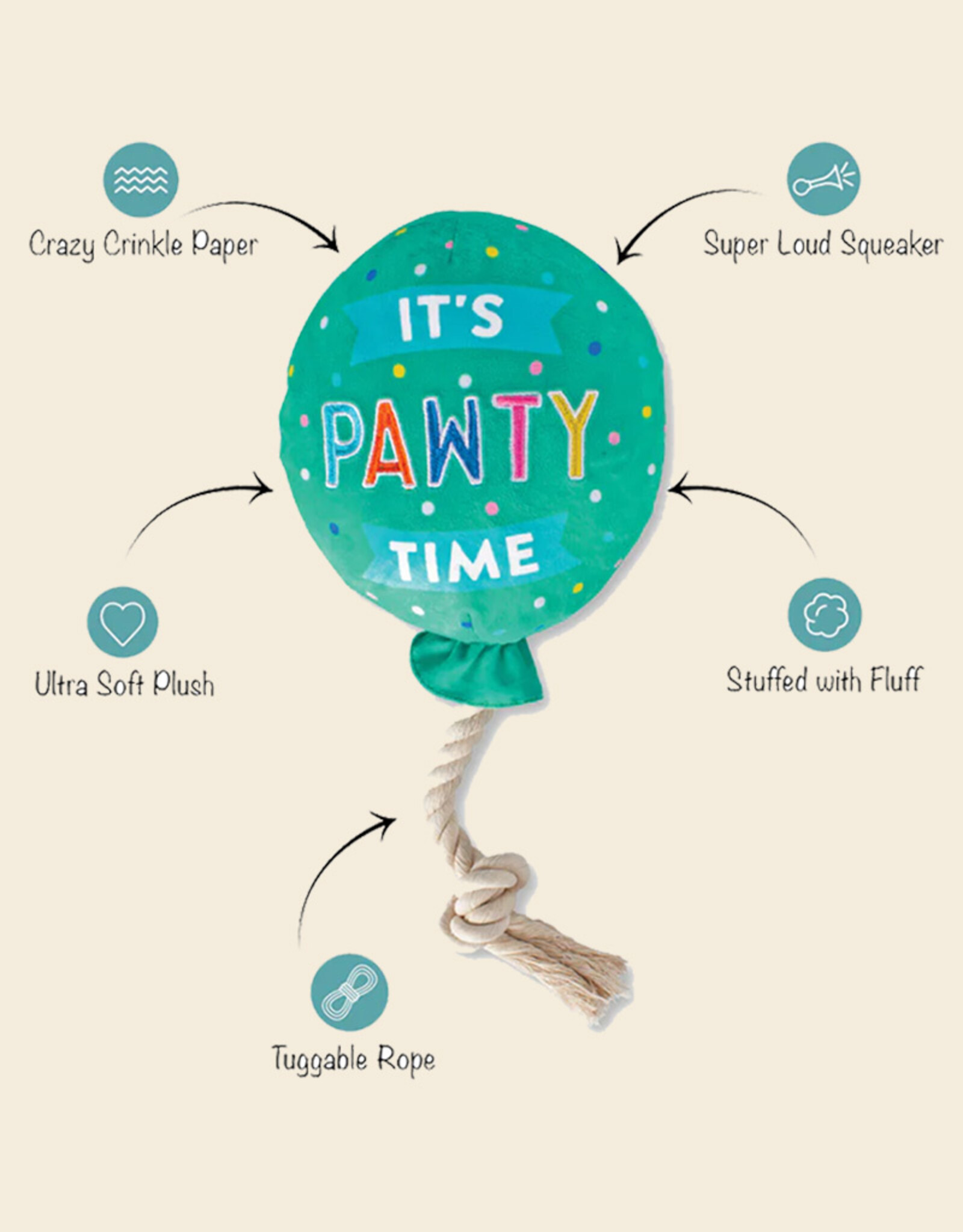 I Pawty, You Pawty | Birthday Balloon | Dog Toy Fringe