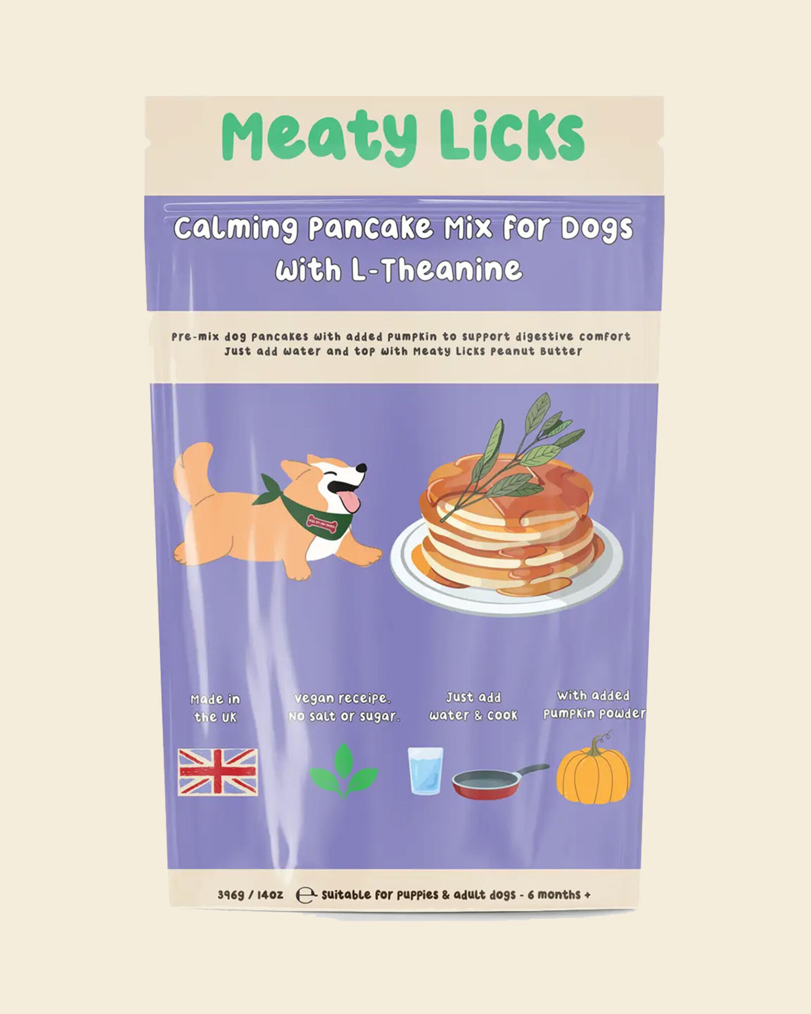Meaty Licks Kalmerende pancake mix voor honden