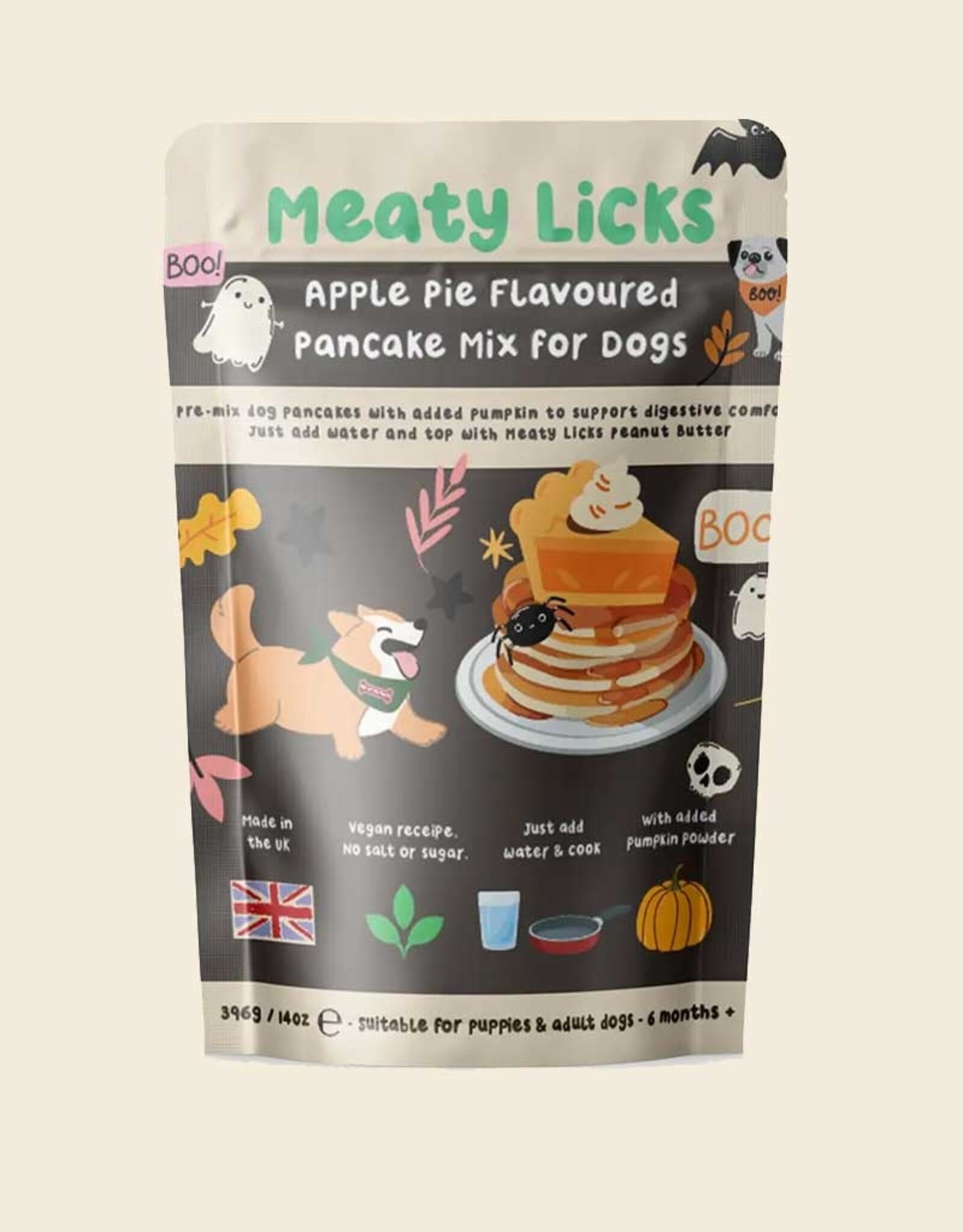 Meaty Licks Halloween pancake mix voor honden | Appeltaart smaak
