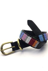 Maisha.Style Dog collar Joy - black leather Maasai collar with colourful beaded stripes