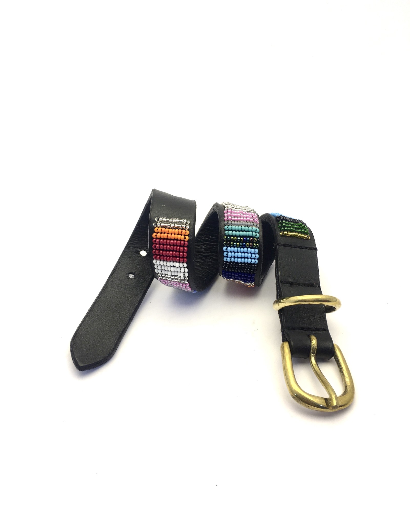 Maisha.Style Dog collar Joy - black leather Maasai collar with colourful beaded stripes