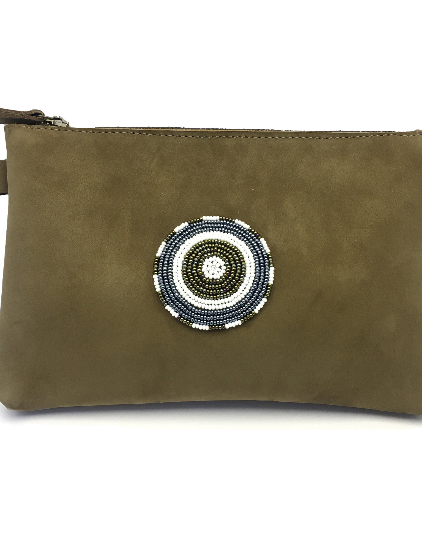 Maisha.Style Maisha purse - tan suede leather purse with tone on tone beads