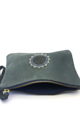 Maisha.Style Laikia purse - mouse grey suede purse with disc of tone on tone beads