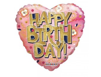 Heart Happy Birthday Gold Letters - K18"