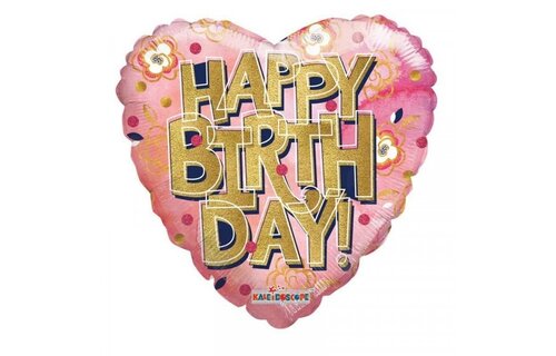 SALE > Heart Happy Birthday Gold Letters - K18"