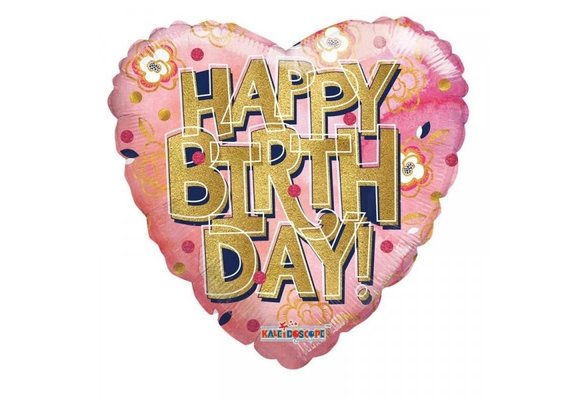 Heart Happy Birthday Gold Letters - K18"