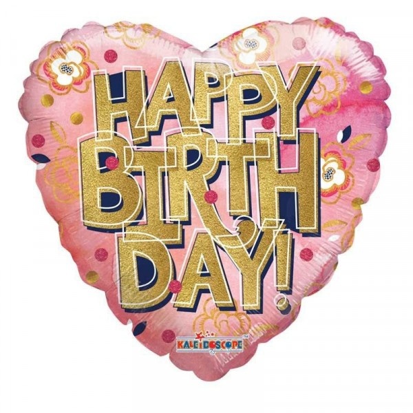 SALE > Heart Happy Birthday Gold Letters - K18"
