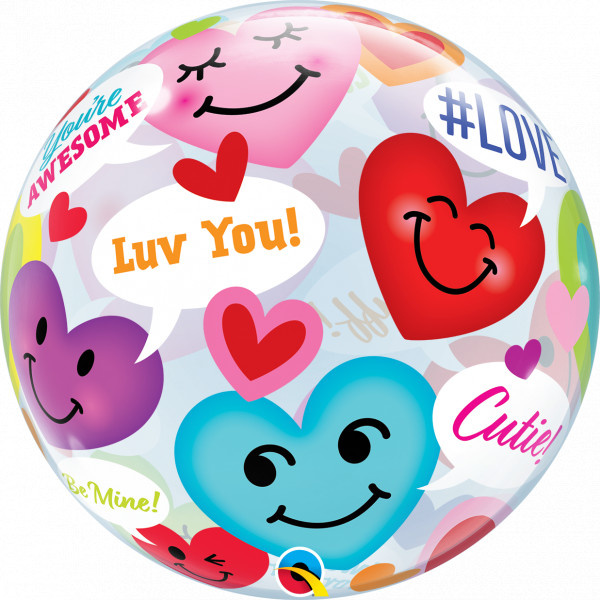BUBBLE Conversation Smiley Hearts - 22 inch - Qualatex