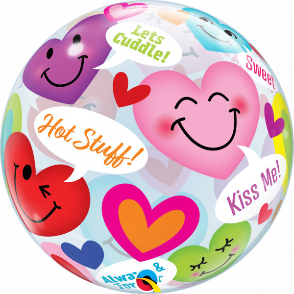 BUBBLE Conversation Smiley Hearts - 22 inch - Qualatex