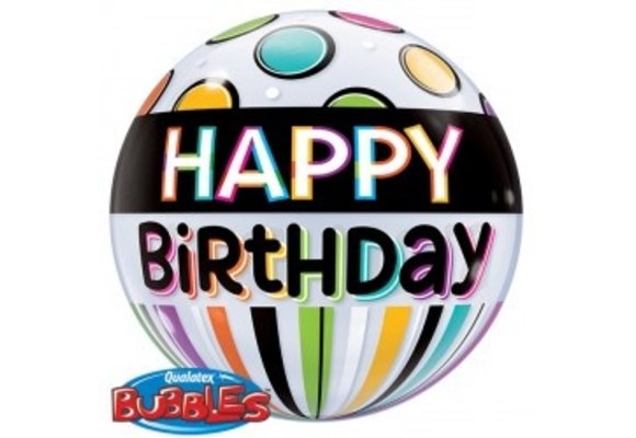 SALE > BUBBLE Birthday Black Band & Dots - 22 inch -Qualatex