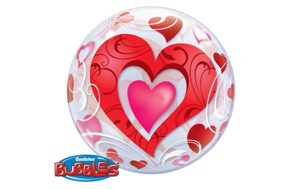 BUBBLE Red Hearts & Filigree - 22 inch - Qualatex