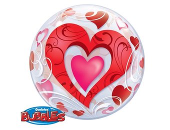 BUBBLE Red Hearts & Filigree - 22"/56cm