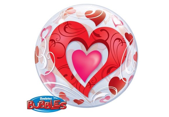 BUBBLE Red Hearts & Filigree - 22 inch - Qualatex