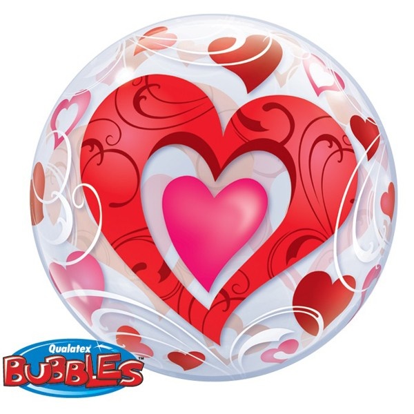 BUBBLE Red Hearts & Filigree - 22 inch - Qualatex