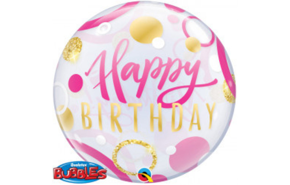 BUBBLE Birthday Pink & Gold Dots - 22 inch - Qualatex