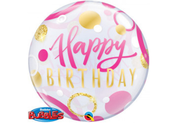 SALE > BUBBLE Birthday Pink & Gold Dots - 22 inch - Qualatex