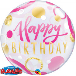 BUBBLE Birthday Pink & Gold Dots - 22 inch - Qualatex