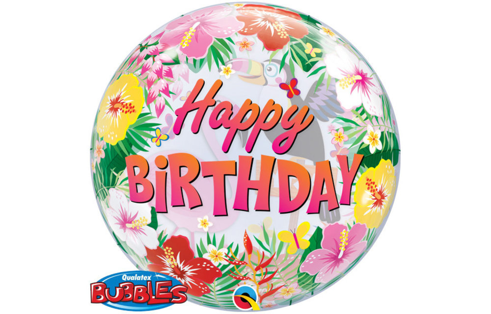 BUBBLE Happy Birthday Tropical Party - 22 inch - Qualatex