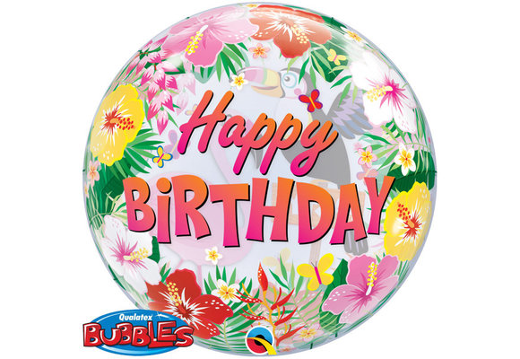 BUBBLE Happy Birthday Tropical Party - 22 inch - Qualatex