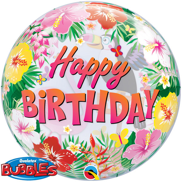BUBBLE Happy Birthday Tropical Party - 22 inch - Qualatex