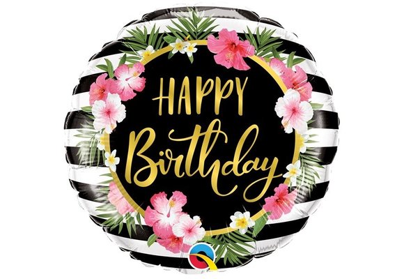 Birthday Hibiscus & Stripes - Q18"/45 cm